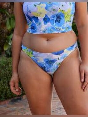 NWT Aerie FULL SET Bandeau Longline Top + Full Coverage Bottom in Blue Floral M